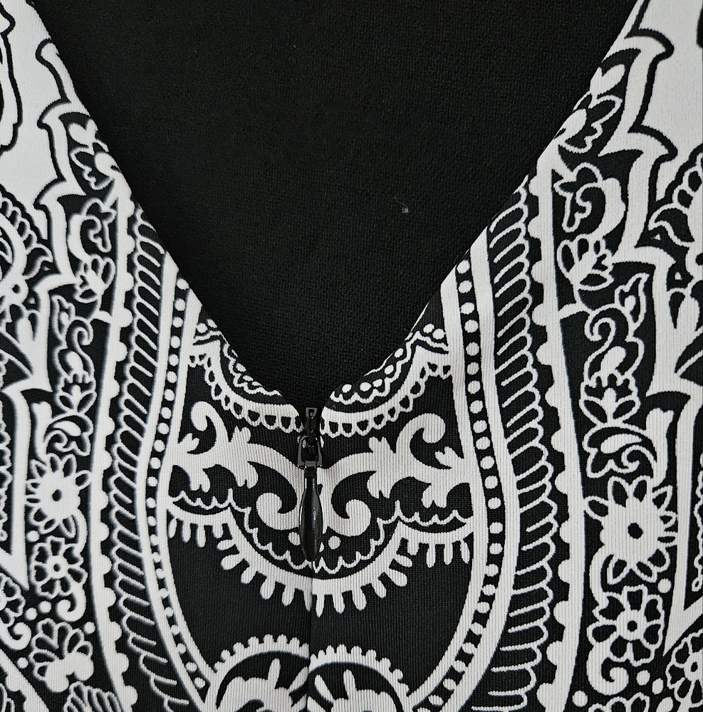 INC International Concepts Black and White Damask Patterned Dress Women's Large - Picture 2 of 5